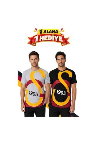 Galatasaray Lisanslı Logolu T-shirt, Hediyeli Siyah Logolu T-shirt Siyah-gri