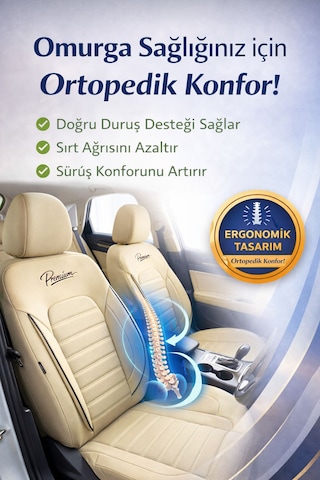 Premium Serisi Lüks Keten Üniversal Oto Koltuk Kılıfı - 5 Koltuk Tam Set Bej