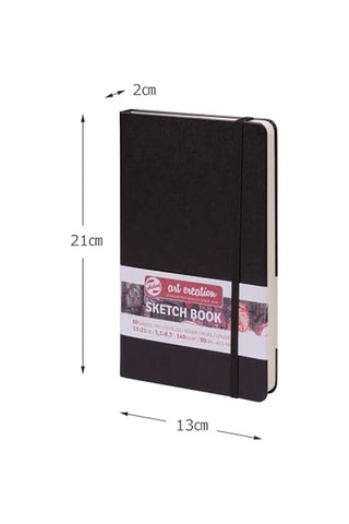 Talens Artcreatıon Eskiz Bloğu 140 Gr 13 X 21 Cm Siyah Sert Bağlı Cep Defteri, 140 Gsm/90 Lb Kağıt, Asitsiz Krem Boş Kağıt, Şerit Yer İşareti Ve Elastik Kapatma