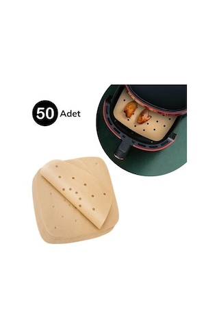 9009054888221drvs1 - 50 Adet Air Fryer Pişirme Kağıdı Tek Kullanımlık Hava Fritöz Yapışmaz Yağlı Kağıt Delikli Model
