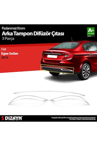 S-dizayn Fiat Egea Sd Krom Arka Tampon Difüzör Çıtası 3 Prç. 2015 Üzeri A+ Kalite
