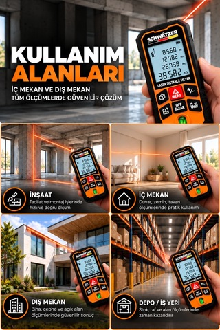 50 Metre Profesyonel Lazer Metre Su Terazili Dijital Ekranlı Hassas Mesafe Ölçer