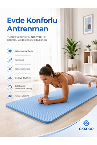 Ckspor 15 Mm Kaymaz Nbr Pilates Matı Taşıma Askılı Yoga Veegzerisiz Minderi Mavi