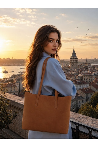 Housebags Dora Nubuk Su Geçirmez Büyük Boy Kadın El Ve Omuz Çantası Taba