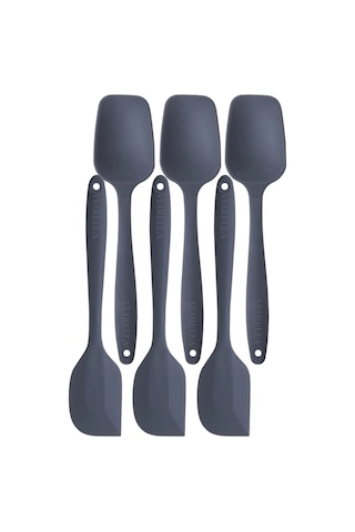 Silikon Kaşık Spatula Seti 6lı Yanmaz Yapışmaz Çizmez Gri 27cm
