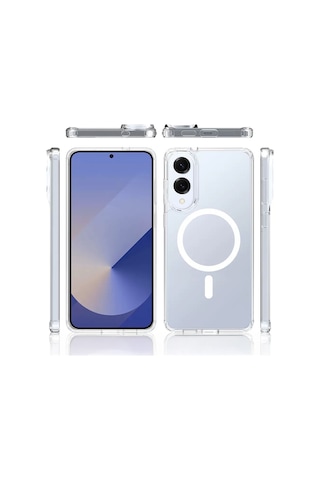 Effox Galaxy Uyumlu S25 Edge Kılıf M-safe Şarj Özellikli Şeffaf Sert Pc Effx Embos Kapak - Şef Şeffaf