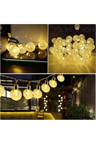 Lighthome Kristal Güneş Enerjili Led Işık Solar Bahçe Aydınlatma 50 Led 7 M Sarı