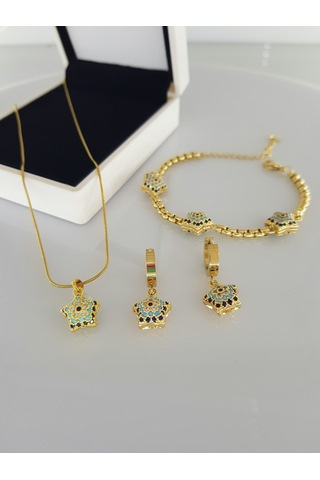 14 Ayar Rengi Nazar Gold Çelik Takı Set Gümüş - Rose Gold 14 Ayar Rengi Nazar Gold Çelik Takı Set Gümüş - Rose Gold