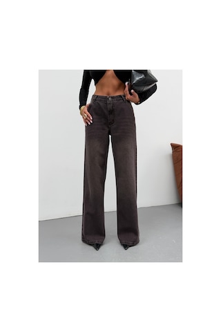 Kene Jeans Kahve İşlemli Yan Cep Ön İşlemli Tam Kalıp Bol Paça Kot/denim Pantolon Kahve İşlemli