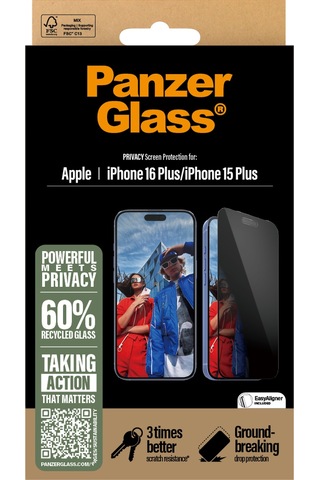 Panzerglass Apple Uyumlu iPhone 16 Plus 15 Plus Ultra-wide Fit Çerçeve Aparatlı Gizli/hayalet Ekran Koruyucu