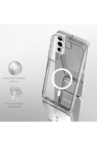 Samsung Galaxy S22 Uyumlu Kılıf Wireless Şarj Özellikli Magsafe Şeffaf Telefon Kılıfı Kapak