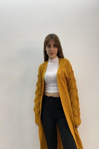 Onno Style Women Lüpenli Uzun Ceket Hardal Sarısı