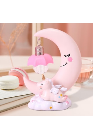 Homyl Unicorn Ay Gece Lambası Karikatür Led Yatak Odası Ev Pembe Çok Renkli
