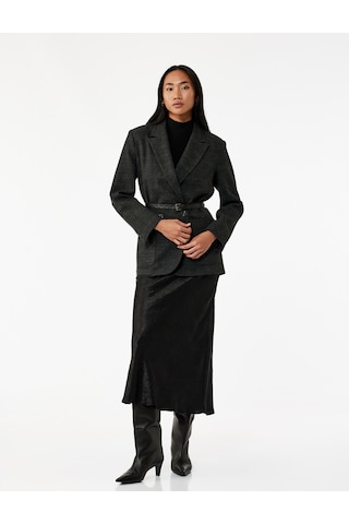 Koton Slim Fit Balık Kesim Dokulu Midi Saten Etek Siyah 6wak70011pw Siyah