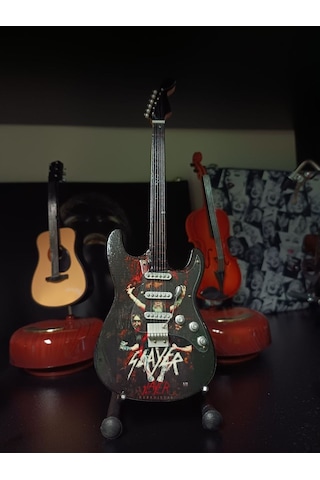 Slayer Rock Müzik Grubu Elektro Gitar El Yapımı Ahşap Minyatür He