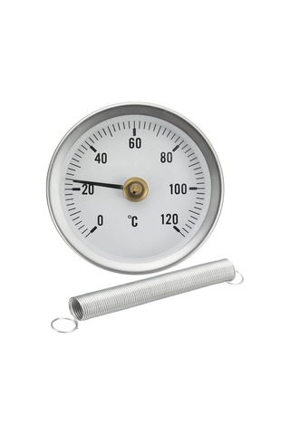 Youtek Alüminyum Kromlu Boru Termometresi, 0-120 C Aralığı, 63mm Çap, Yaylı Montaj 20-50mm Borular İçin , Beyaz, Endüstriyel Kullanım