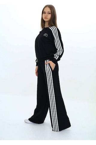 Kız Çocuk %100 Pamuk Uzun Kol Oversize Alt&üst Eşofman Takımı-eşt-0027 Siyah