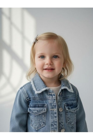 Zekids Kız Bebek Taşlı Denim Ceket-16880 Mavi