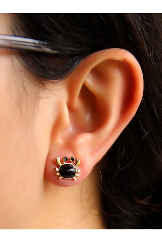 Esha Store Doğal Taş Oniks Doğal Taşlı Yengeç Altın Kaplama Kadın Küpe Euk21o Siyah