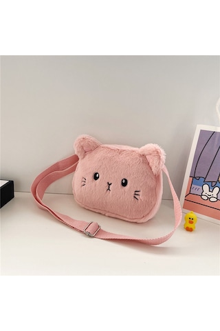 Peluş Çapraz Askı Omuz Çantası - Pembe