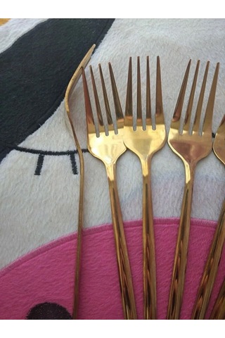 Büro Ev Ofis Mutfağı İçin 6adet 22cm Golden Çelik Titanyum Kaplı Yemek Çatalı Seti Diğer