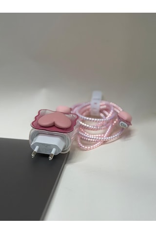 Sweety iPhone Uyumlu Kablo Ve Başlık Koruyucu Set Pembe