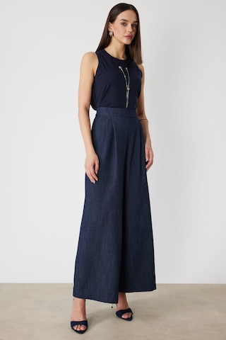 On Kadın Beli Lastikli Bol Paça Kumaş Pantolon 70701 Indigo Indigo