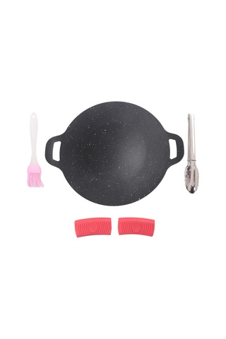 28cm Açık Hava Kamp Izgara Plakası Yapışmaz Kore Barbekü Plakası Siyah