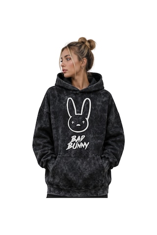 Sevbano Bad Bunny Rapper Şarkıcı Baskılı Unisex Oversize Premium Yıkamalı Siyah