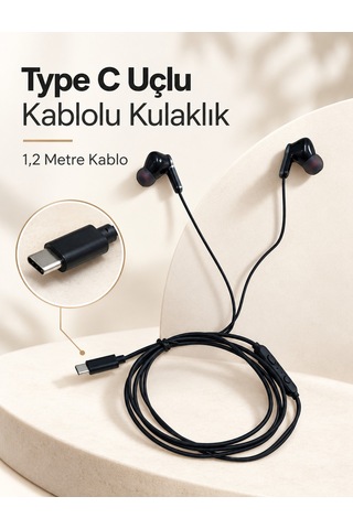 Mikrofonlu Ve Kumandalı Kulak İçi Kulaklık Type C Girişli Akyı-384129