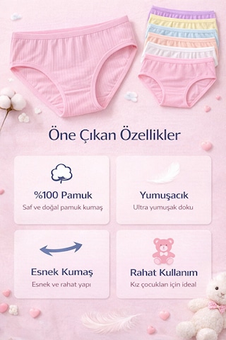Bebelove Kız Çocuk %100 Pamuklu Ribana Külot 12'li Paket Yumuşak Esnek İç Giyim Karışık Renk