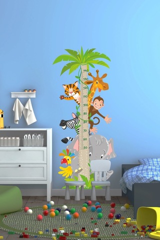 Sevimli Hayvanlar Temalı Boy Ölçer Duvar Yapışkanlı Boy Ölçer Çok Renkli