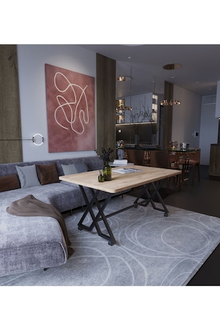 Makbulce Reyyan Orta Sehpa Siyah Metal Ayak Tekerlekli Atlantik Çam