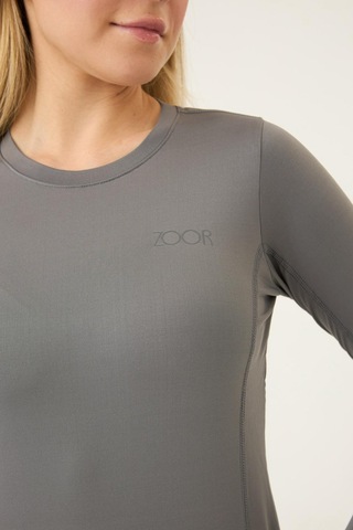 Zoor Kadın Uzun Kol Compression Fitness Gym Spor Body Tshirt Gri