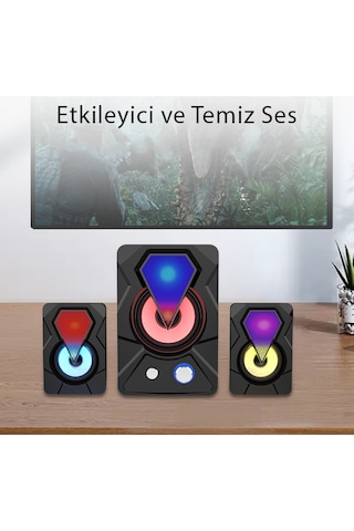 E-1306 Telefon Bilgisayar Tablet RGB Stereo Usb Subwoofer Hoparlör