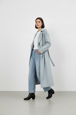 Durivya Düğme Detaylı Oversize Trençkot Bebe Mavisi