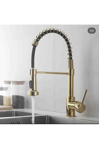 İsaoğlu Yapı Mutfak Bataryası Gold Endüstriyel Evye Musluğu Pirinç Altın Mutfak Bataryası Gold