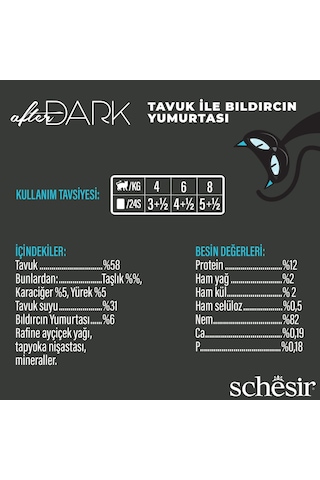 Schesir After Dark Tavuk İle Bıldırcın Yumurtası Et Suyunda Yetişkin Kedi Konservesi 80 Gr