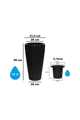 So-lvt1 3 Adet Lilyum Vazo Saksı Takımı İç Kovalı 54 Lt No:1 Siyah
