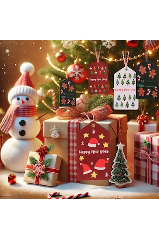 Yılbaşı Noel Şapka Temalı Hediye Etiketi, Yeniyıl Paketleme Kartı
