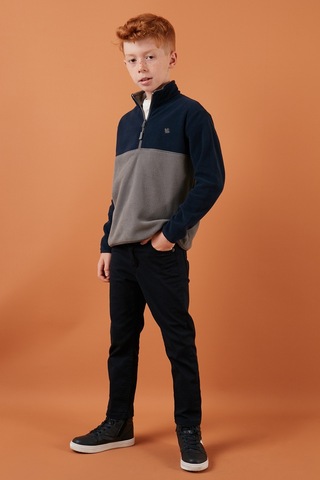 Lela Yumuşak Dokulu Yarım Fermuarlı Renk Bloklu Dik Yaka Unisex Çocuk Polar 5905004 Lacivert-Gri