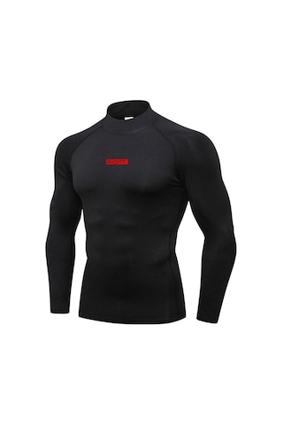 Siyah Muscleguys Erkek Yüksek Boyun Slim Fit Spor Giyim Spor Vücut Geliştirme Nefes Uzun Kollu Ilkbahar Ve Sonbahar T-shirt Siyah