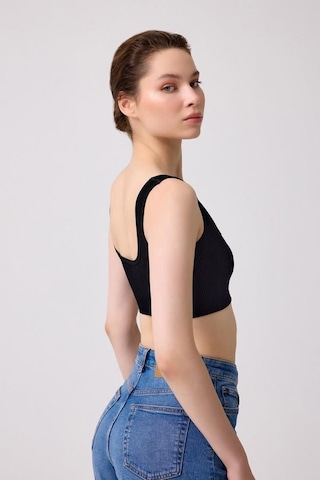 Cottonhill Premium - Kadın Siyah Seamless Kare Yaka Crop Top Büstiyer Siyah