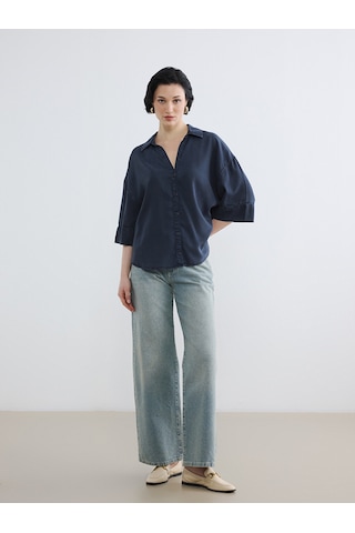 Lcw Jeans Lacivert Oversize Kadın Jean Gömlek