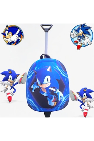 Sonic Anaokulu Kreş Çocuk Valiz Sırt Çantası Çekçekli Sonic Teker