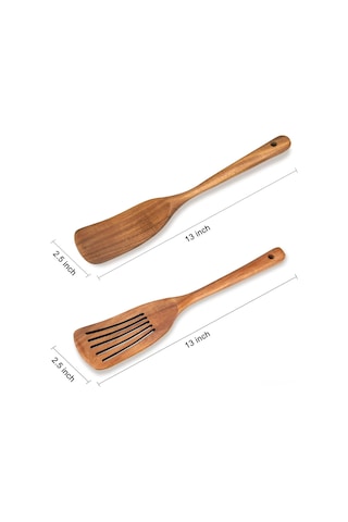 Springsun 2 Parça Akasya Ahşap Mutfak Spatula Seti: Kaymaz Tencere Uyumlu Düz Ve Delikli Spatula, Toksik Madde Free, Gönüllü Kullanim, Ergonomik Kollu