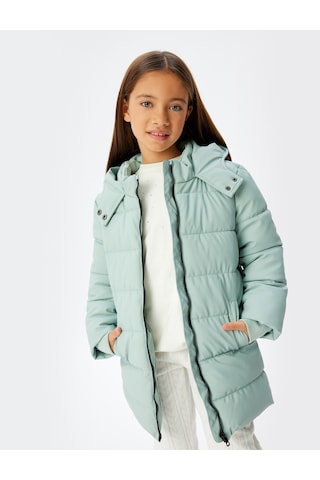 Koton Uzun Şişme Mont Kapşonlu Fermuarlı Cepli Green 5wkg00014aw Yeşil