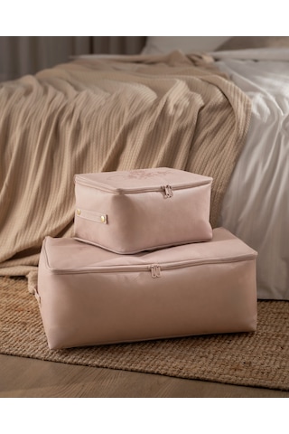 Çiçek Desen Baskılı 2'li Hurç - Pudra 8684427147641 Pudra