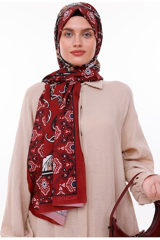 Tarzını Seç Retro Desenli Kadın Şal Kırmızı Estascarf Tarzinisecxsal04