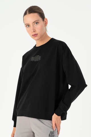 Maraton Oversize Kadın Bisiklet Yaka Siyah- Sweatshirt Siyah-
